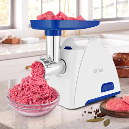 Мясорубка KitFort КТ-2112-1, белый / синий