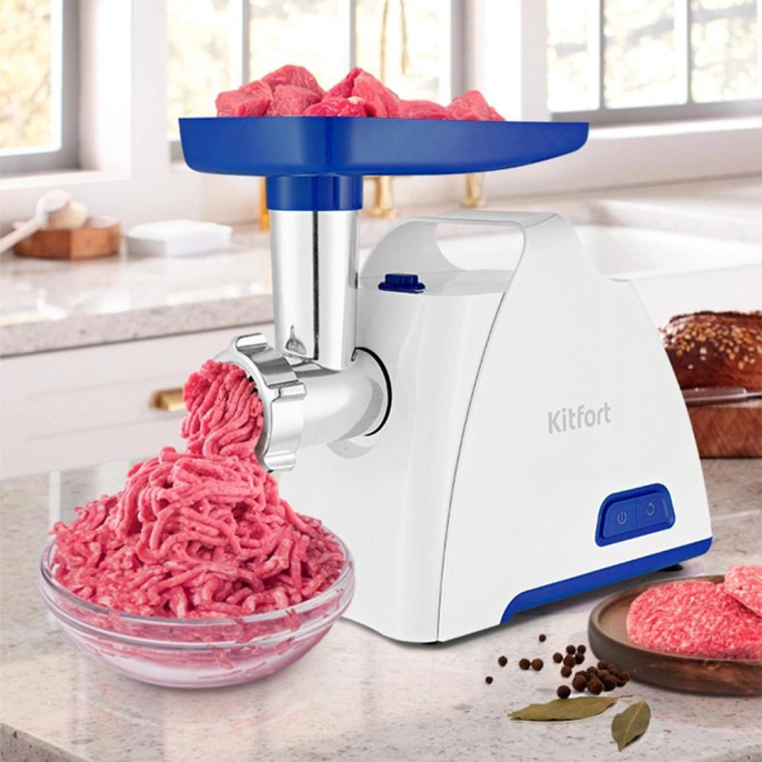 Мясорубка KitFort КТ-2112-1, белый / синий