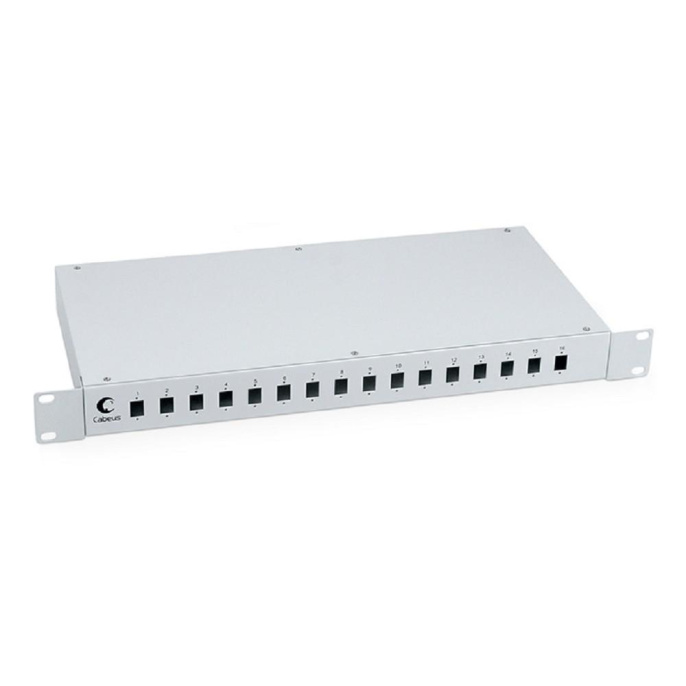 Cabeus FO-19-16SC Кросс бокс оптический 19" на 16 SC (LC duplex) со сплайс-кассетой и КДЗС (без пигтейлов и проходных адаптеров)