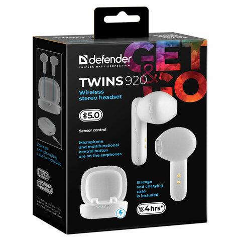 Гарнитура Defender Twins 920,  для телефона, вкладыши,  Bluetooth, белый [63920]