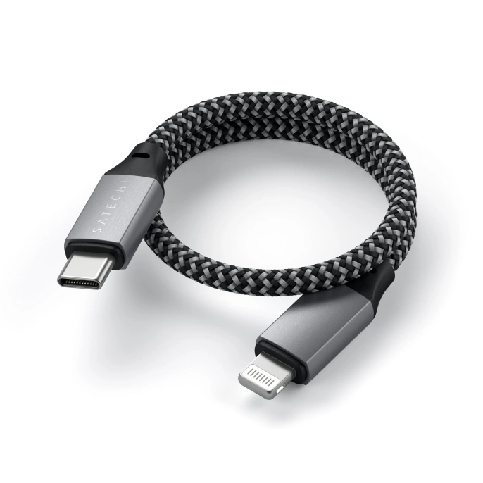 Кабель Satechi USB-C to Lightning MFI Cable. Длина кабеля: 25 см. Цвет: серый космос. (ST-TCL10M)