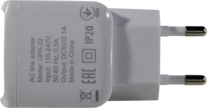 Сетевое зарядное устройство Defender UPA-22,  2xUSB-A,  10.5Вт, 2.1A, белый [83580]
