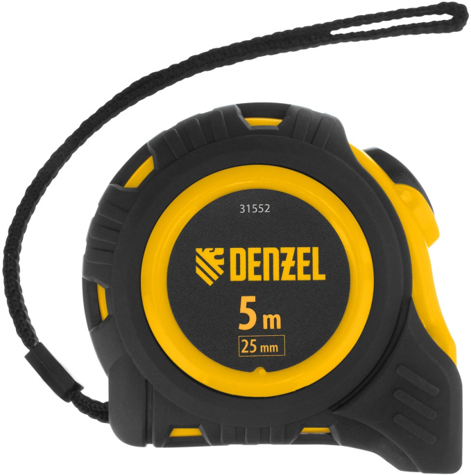 Рулетка строительная Denzel 31552 дл.полотна 5м изм.шкала в см зацеп простой черный/желтый