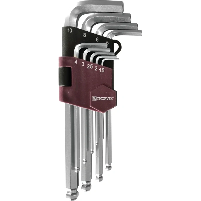 Набор торцевых шестигранных ключей с шаром Thorvik HKB9S H1.5-H10, 9 предметов 53075