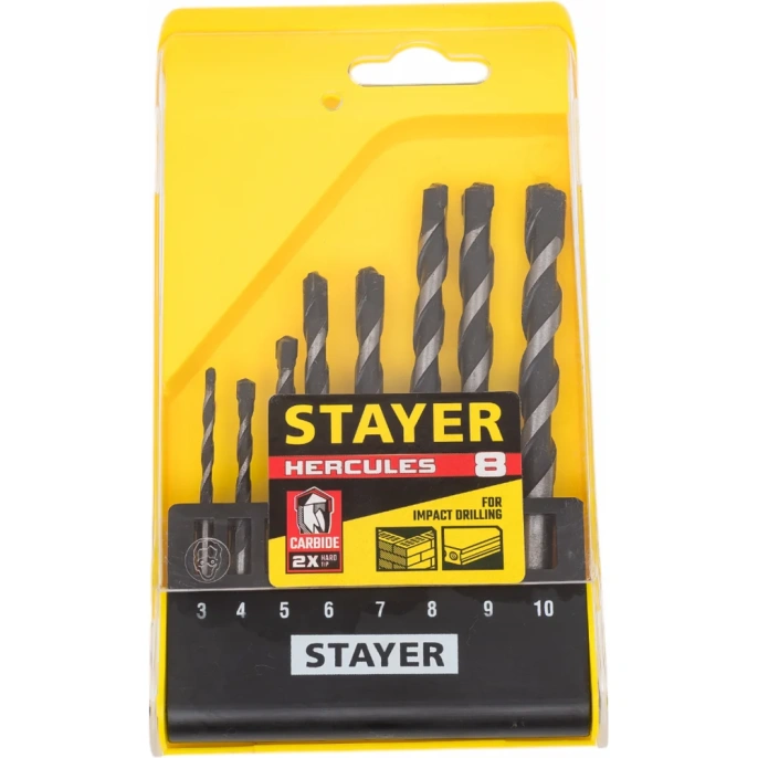 Набор сверл по бетону STAYER Professional Hercules 8 шт (3, 4, 5, 6, 7, 8, 9, 10 мм) 2915-H8_z02