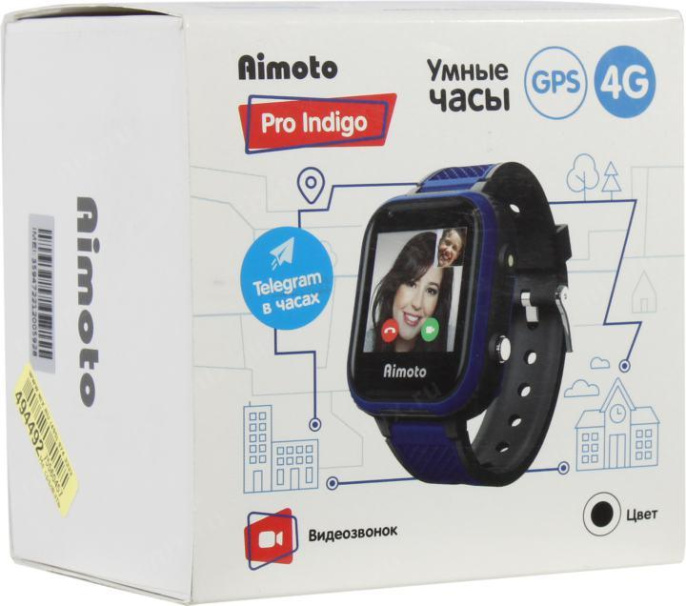 Смарт-часы Кнопка Жизни Aimoto Pro Indigo 4G,  1.44",  черный/синий/черный/синий [9500102]