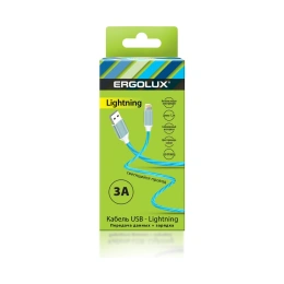 Кабель USB-Lightning Ergolux Elx-cdc03-c06 (3а, 1,2м, led (синий),зарядка+передача данных, коробка) 15306