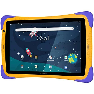 Prestigio SmartKids UP, 10.1" (1280*800) IPS display, Android 10 (Go edition), up to 1.5GHz Quad Core RK3326 CPU, 1GB + 16GB, BT 4.0, WiFi, 0.3MP front cam + 2.0MP rear cam, USB ype-C, microSD card slot, 6000mAh battery. Color: orange-violet