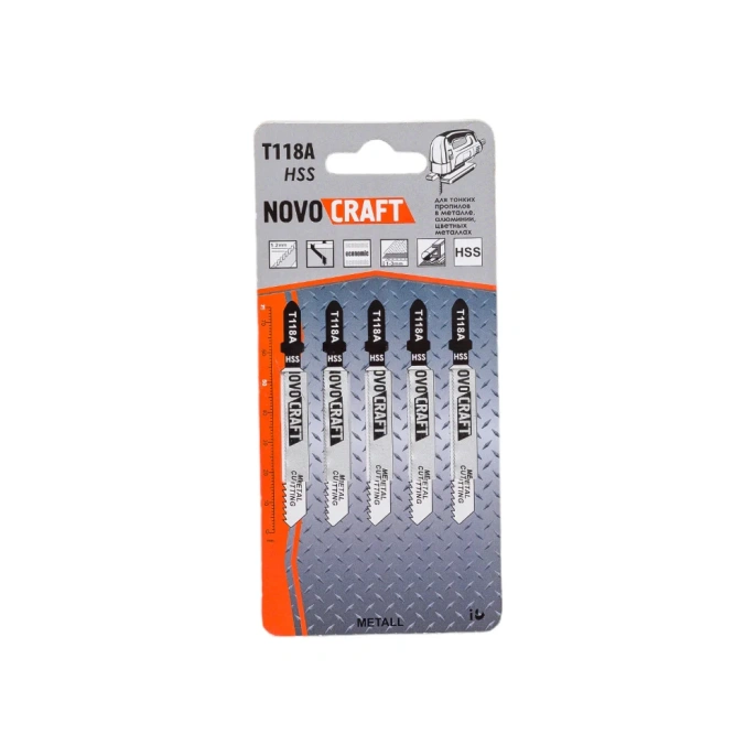 Пилка по листовому металлу T 118 A (5 шт; 50х75 мм; 21TPI; HSS) для лобзика Novocraft T118AHSS
