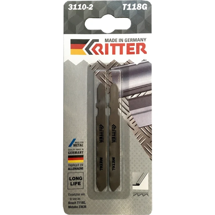 Пилки для лобзиков по стали Eco Т118G M42+D6A, 75х50 мм, шаг 0.8 мм/32TPi, 2 шт RITTER PS17131182
