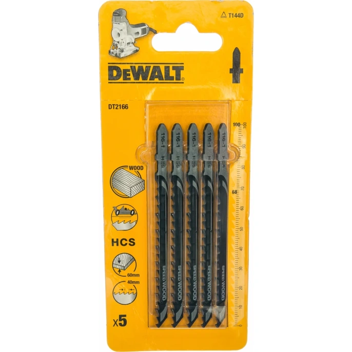 Пилки для лобзика по дереву 100 мм; шаг зубьев 4 мм 5 шт. DEWALT DT 2166 (DT 2166 T144 D)