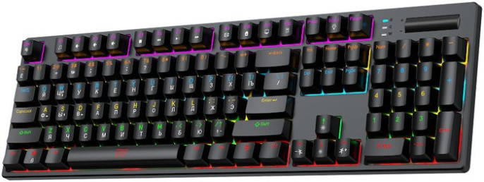 Клавиатура HAFF Synthblood (KBD-MK101) (механическая, проводная: USB, 108 клавиш, SNK switch (red), RGB- подсветка, LED Logo Screen, 1.6м плетеный кабель, цвет: черный/красный)