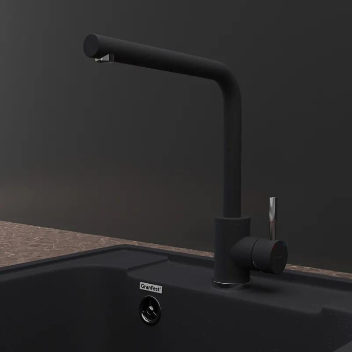 Смеситель GRANFEST GRANFEST QUARZ Смеситель для кухни, Г-образный, черный