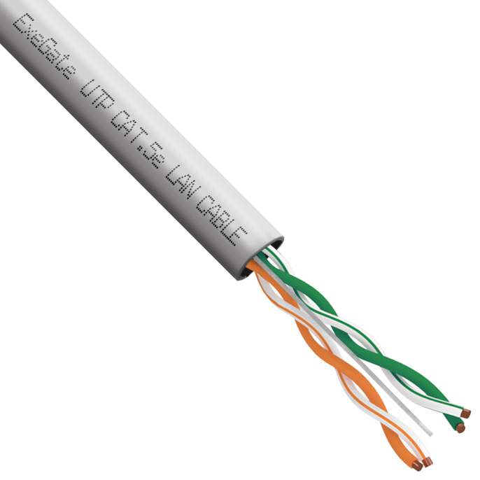 Кабель ExeGate UTP-2-C5e-CU-S24-IN-PVC-GY-305-FLUKE UTP 2 пары кат.5e медь, 0.5мм (24AWG), FLUKE® test pass, 305м, серый, PVC EX281821RUS