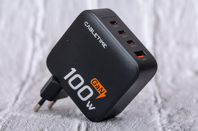 Сетевое зарядное устройство CABLETIME G100B (CT-GAN100-PB) GaN PD3.0 3C1A 100 Вт, черный