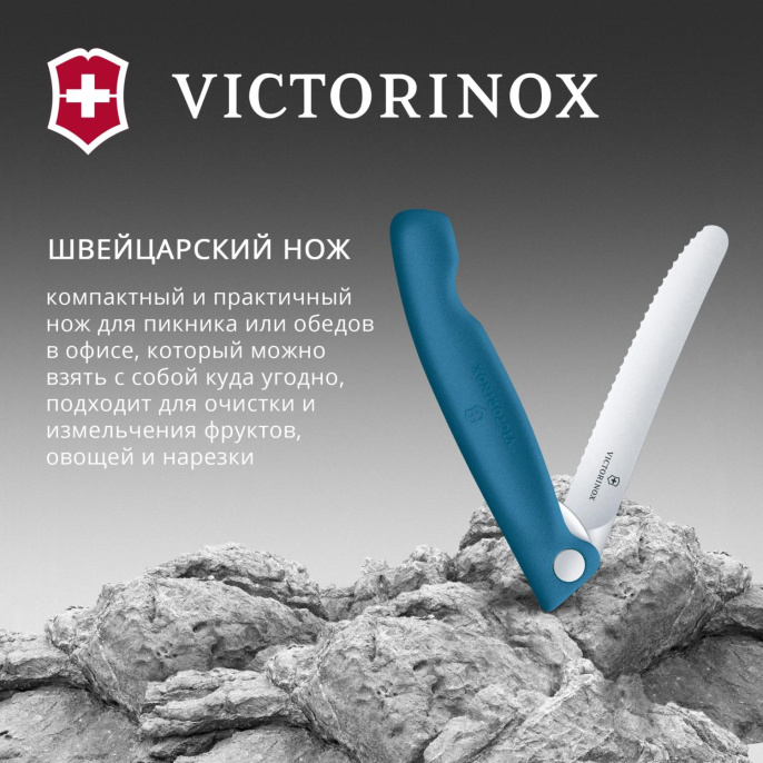 Нож кухонный Victorinox Swiss Classic 6.7832.FC1, универсальный, для овощей, 110мм, заточка серрейтор, стальной, синий