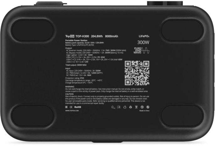 Электростанция портативная TopON Home TOP-H300 64000mAh 1.5A QC3.0/PD3.0 4xUSB черный/серый 103760