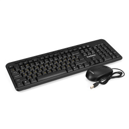 Комплект ExeGate Professional Standard Combo MK150 (клавиатура мультимедийная влагозащищенная 116кл., длина кабеля 1,5м + мышь оптическая 1200dpi, 3 кнопки и колесо прокрутки, длина кабеля 1,2м; USB, черный, RTL) EX298903RUS