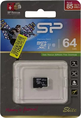 Карта памяти Silicon Power SP064GBSTXBU1V10-SP microSDXC Memory Card 64Gb UHS-I U1 + microSD-- SD Adapter