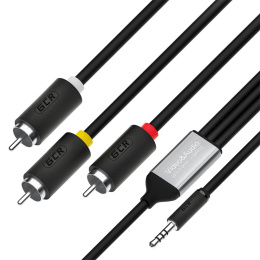 Кабель-переходник GREENCONNECT GCR-53202 1.0m аудио jack 3,5mm / 3 х RCA, черный