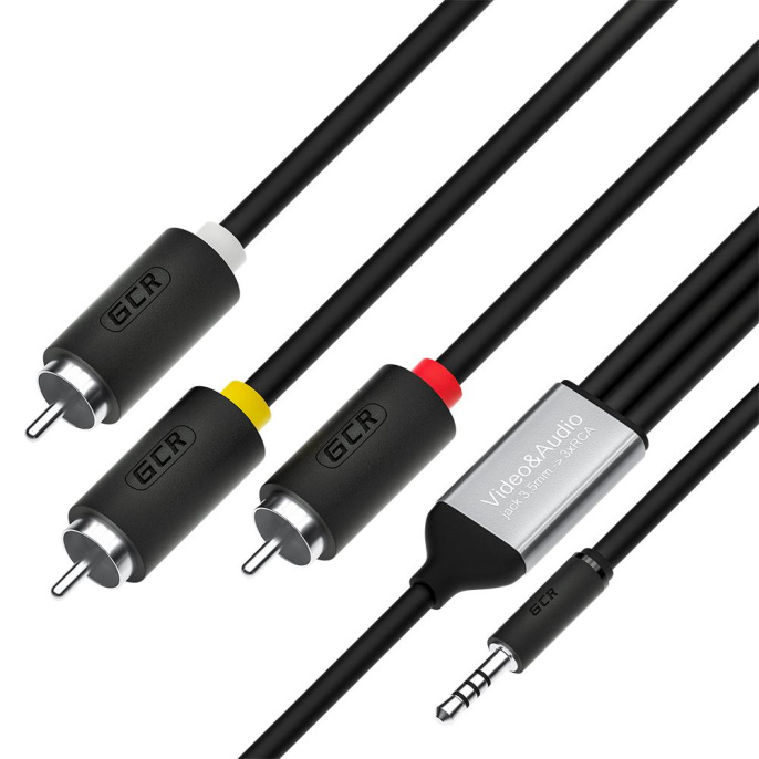 Кабель-переходник GREENCONNECT GCR-53202 1.0m аудио jack 3,5mm / 3 х RCA, черный