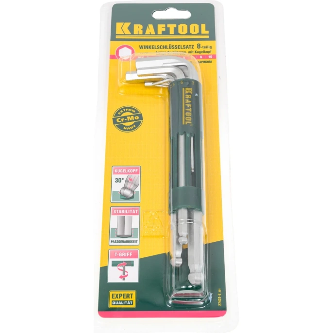 Набор длинных имбусовых ключей с шариком KRAFTOOL Expert HEX 2-10 мм, 8 предметов 27431-2_z01