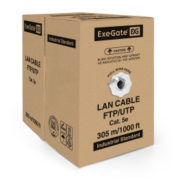 Кабель EXEGATE UTP4-C5e-CU-S26-IN-PVC-GY-305 UTP UTP, кат.5E, 305м, 4 пары, 26AWG, медь, одножильный, серый