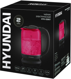 Чайник электрический Hyundai HYK-G4808 1.7л. 2200Вт малиновый/черный корпус: стекло