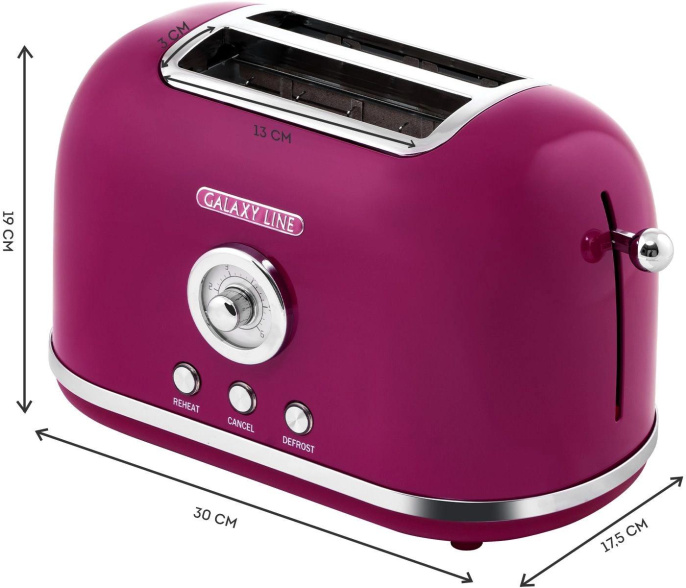 Тостер GALAXY LINE GL 2916,  малиновый [гл2916л]