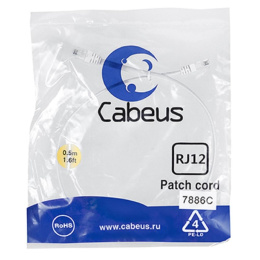 Патч-корд RJ12 UTP Cabeus PC-TEL-RJ12-0.5m PVC белый 0.5 метра