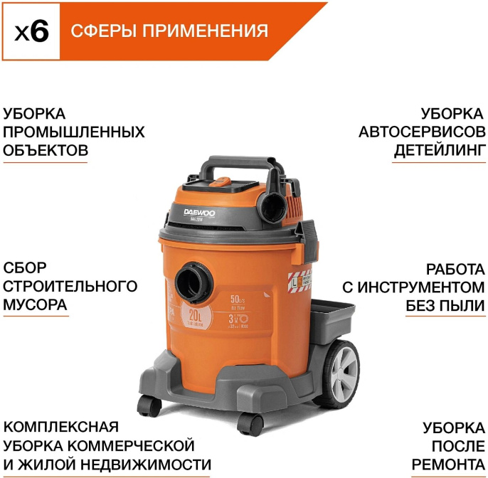 Строительный пылесос Daewoo DAVC 2514S, серый