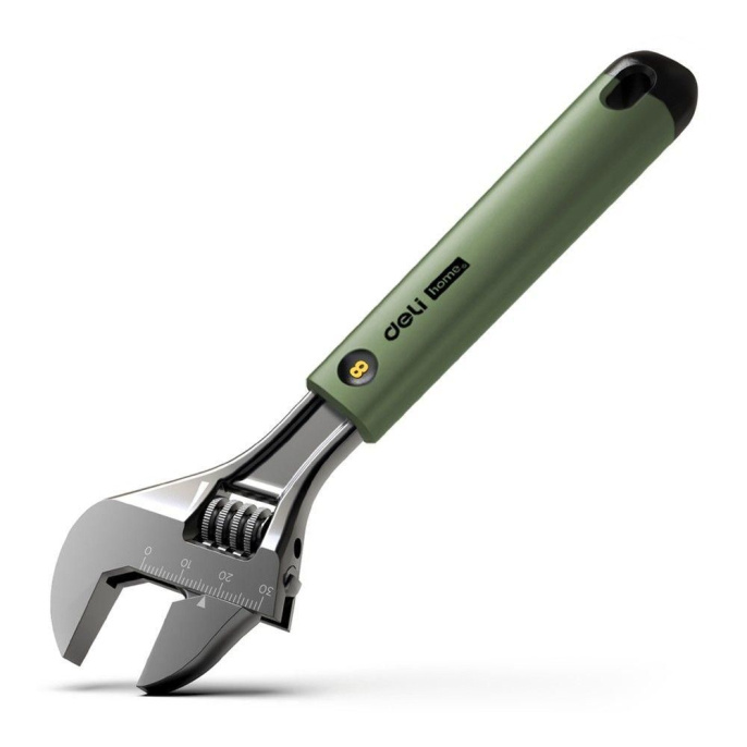 Разводной ключ «Home Series Green" Deli HT1508L 200мм, эксклюзивный дизайн, рукоятка - высококачественный софттач пластик