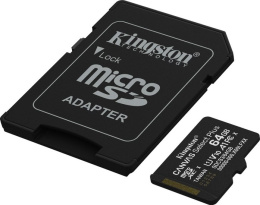 Карта памяти Kingston SDCS3/64GB  SecureDigital Micro 64GB microSDXC Canvas Select Plus Gen3 100MB/s A1 Card + Adapter (Full HD Video)