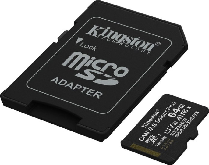 Карта памяти Kingston SDCS3/64GB  SecureDigital Micro 64GB microSDXC Canvas Select Plus Gen3 100MB/s A1 Card + Adapter (Full HD Video)