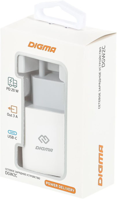 Сетевое зарядное устройство Digma DGW2C,  USB-C, 20Вт, 3A, белый [dgw2c0f010wh]