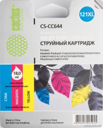 Картридж струйный Cactus CS-CC644 №121XL многоцветный (18мл) для HP DJ D1663/D2500/D2563/D2663/D5563/F2423/F2493/F4213/F4275/F4280/F4283/F4583/PS C4683/C4783 с чипом