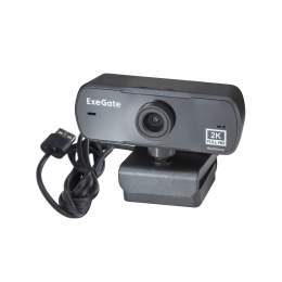 Веб-камера широкоугольная ExeGate Stream C940 Wide 2K AF T-Tripod (4Мп, 2560x1440, 30fps, H.264, автоматический фокус, защитная шторка, штатив Tripod Tele Ball в комплекте, широкоугольный 4-линзовый (стекло) объектив 89°, EX294582RUS