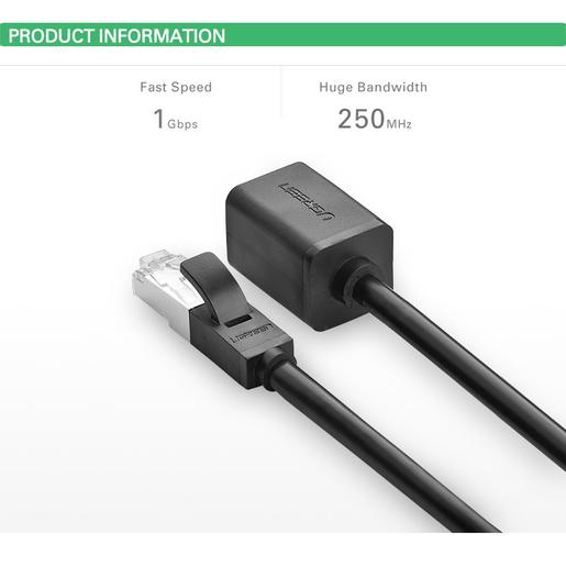 Удлинитель UGREEN NW112 (11279) Cat 6 F/UTP Ethernet RJ45 Extension Male/Female Patch Cords. Длина 1 м. Цвет: черный
