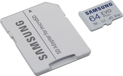 Карта памяти Samsung EVO Plus MB-MC64KA microSDXC Memory Card 64Gb Class10 UHS-I U3+microSD-- SD Adapter