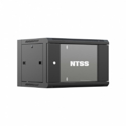 NTSS Шкаф настенный телекоммуникационный NTSS W 9U 600х450х500мм, 2 профиля 19, дверь стеклянная, боковые стенки съемные, задняя стенка, разобранный, черный RAL 9005 NTSS-W9U6045GS-2BL