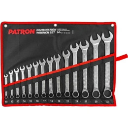 Набор ключей комбинированных PATRON 14 предметов 10, 12, 13, 14, 15, 16, 17, 18, 19, 21, 24, 27, 30, 32 мм, на полотне (14554) P-5141