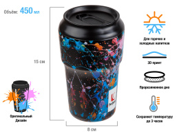 Термокружка, 450 мл, нержавеющая сталь, dark splash, серия 3D, PERFECTO LINEA 27-450103