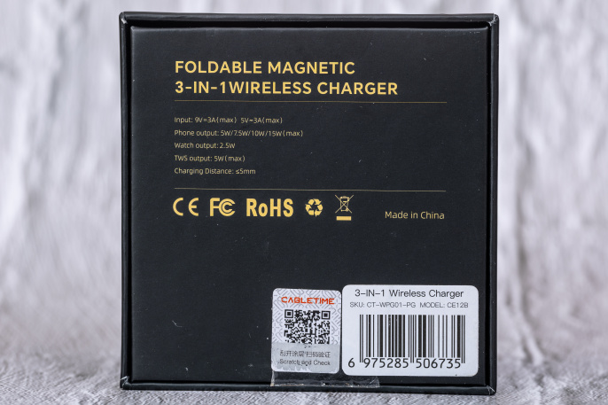 Беспроводное зарядное устройство CABLETIME CE12B (CT-WPG01-PG) 3-в-1, Qi-зарядка, 15 Вт, автодержатель, быстрая зарядка