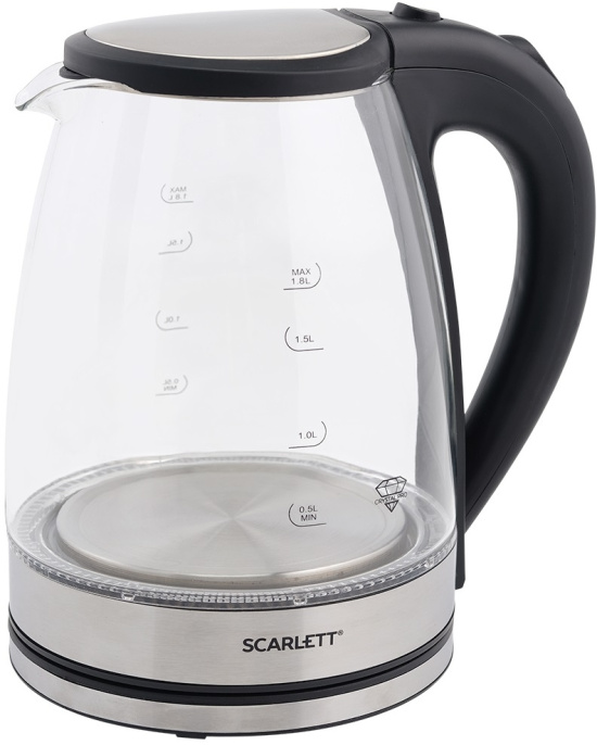 Электрочайник Scarlett SC-EK27G35 (1800 Вт, объем: 1.8 л, скрытый нагревательный элемент, внутренняя подсветка, материал корпуса: стекло, длина электрошнура: 0.75 м, цвет сталь)