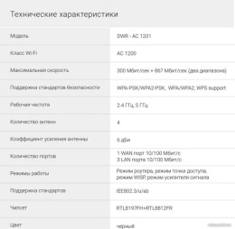 Роутер беспроводной Digma DWR-AC1201 AC1200 10/100BASE-TX черный