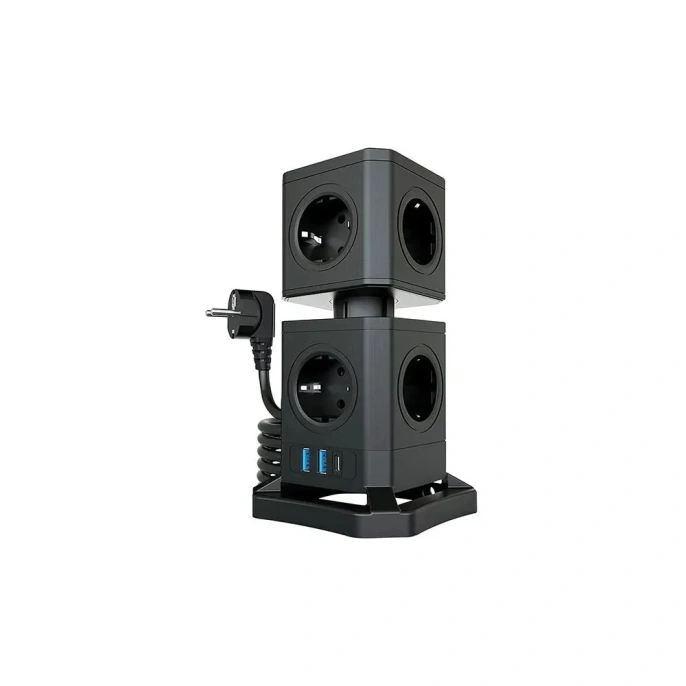 Сетевой фильтр QUMO Power Block System PD1+1 12SP5U P-0003, 9 розеток, 2500 Вт, 10A, кабель 2м 3*1 мм чистая медь, пожаробезопасный пластик, евровилка, 2 USB порта 2,4A + USB-C 30W 42088