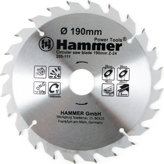 Диск пильный по дереву Flex CSB WD (190х30/20/16 мм; Z-24) HAMMER 30661 205-111