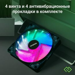 Вентилятор Digma DFAN-FRGB2 120мм, 3-pin, от БП:4-pin (Molex), 1200об/мин, 23 дБ, RGB, черный, Ret