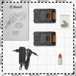 Bort BKS-216-LI Цепная пила аккумуляторная, {36В Li-Ion, Makita 18V LXT, шина 155мм, Бесщеточный, Шаг цепи, дюйм 1/4, движения цепи, м/сек 10, вес 2 кг, 2 АКБ + ЗУ} [93418279]