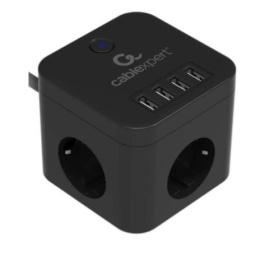 Cablexpert Сетевой фильтр Cube CUBE-3-U4-B-1.5 3р, 10А, 4 х USB, 1.5м, ур.защиты 4+ черный, коробка